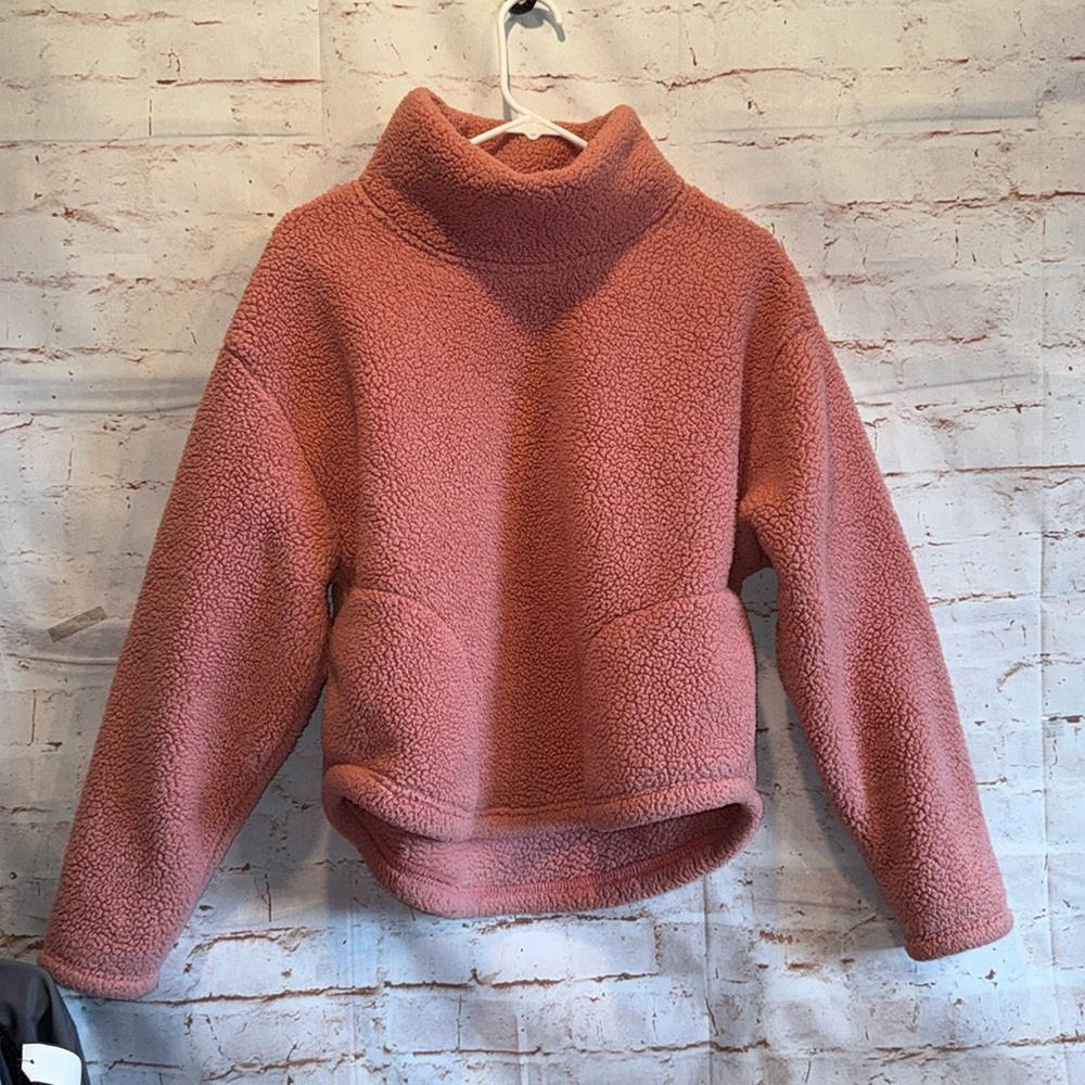 All In Motion Sweater Womens Large Blush Pink Pullover Cropped Hi Lo High Neck